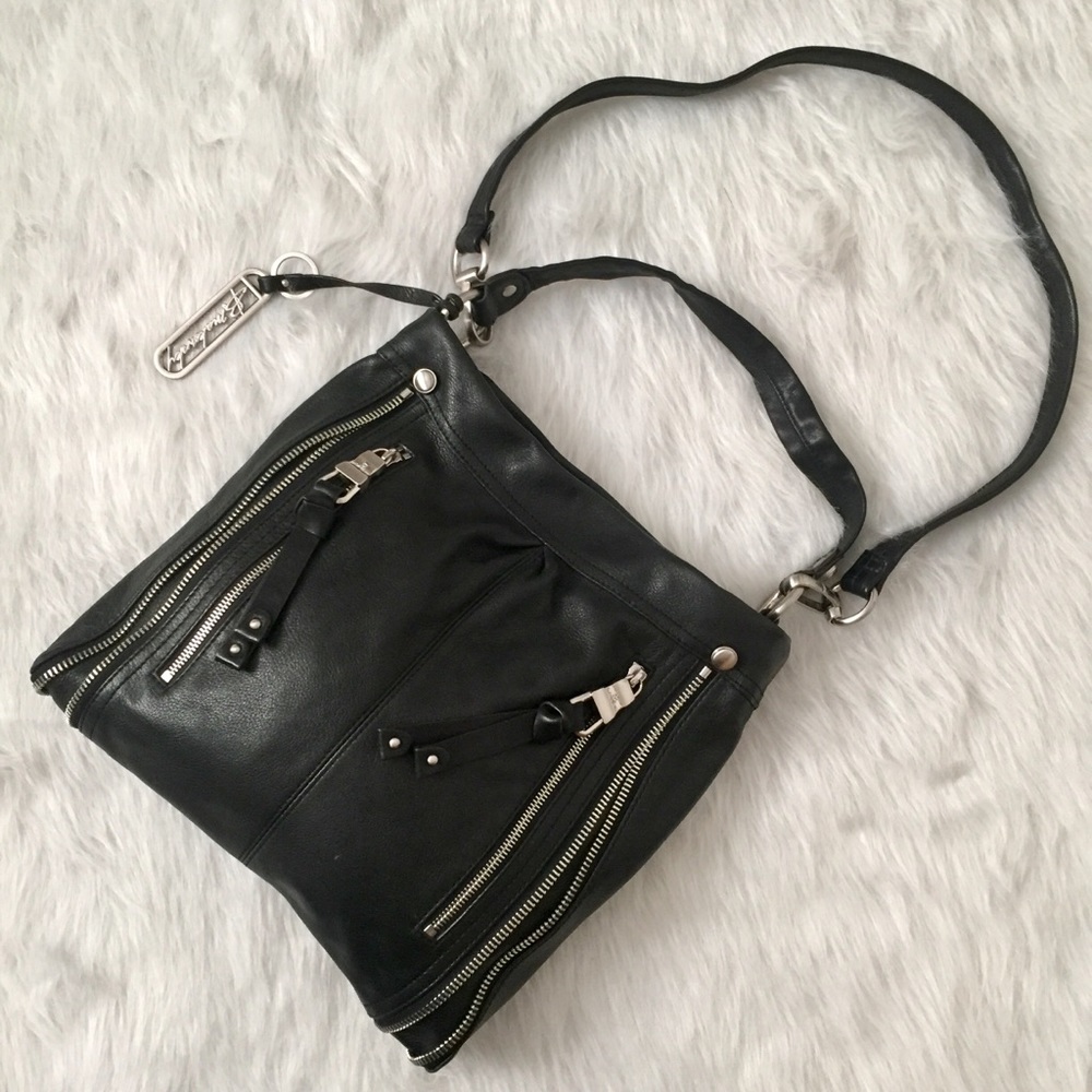 B. Makowsky Black Leather Hobo Shoulder Bag